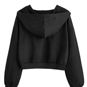 Verdusa Women's Long Sleeve Drop Shoulder Drawstring Crop Hoodie Sweatshirt Black XL