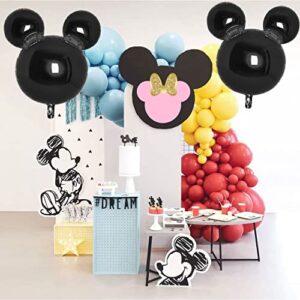 Black Mouse Balloons 4pcs Mouse Birthday Party Supplies Mouse Party Decorations 24inch Mouse Foil Balloons for 1st Birthday, Oh Twoodles, Baby Shower, New Year's Eve, Halloween Party Decorations