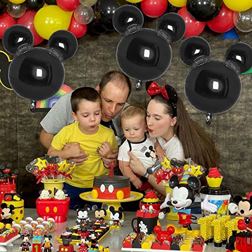 Black Mouse Balloons 4pcs Mouse Birthday Party Supplies Mouse Party Decorations 24inch Mouse Foil Balloons for 1st Birthday, Oh Twoodles, Baby Shower, New Year's Eve, Halloween Party Decorations