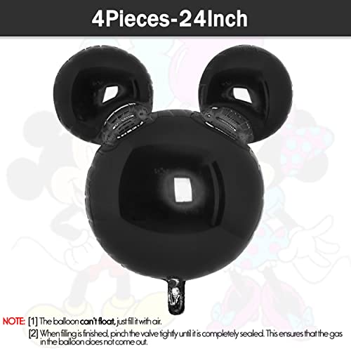 Black Mouse Balloons 4pcs Mouse Birthday Party Supplies Mouse Party Decorations 24inch Mouse Foil Balloons for 1st Birthday, Oh Twoodles, Baby Shower, New Year's Eve, Halloween Party Decorations
