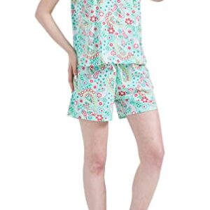 CHUNG Women's Cute Cotton Pajama Set Cartoon Tank Tee Shorts Sleepwear Summer Plus Size, GreenPaisley, Medium