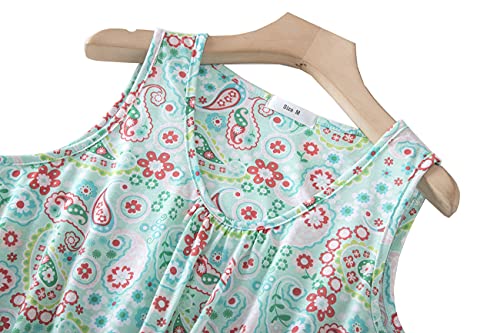 CHUNG Women's Cute Cotton Pajama Set Cartoon Tank Tee Shorts Sleepwear Summer Plus Size, GreenPaisley, Medium