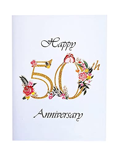 iGifts And Cards Happy 50th Milestone Anniversary 3D Pop Up Greeting Card - Marriage, Soulmates, Celebration, Being Together, Golden, Congratulations, Romantic, Lovebirds, Love and Happiness