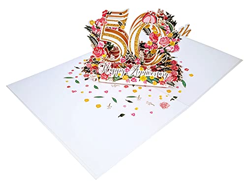 iGifts And Cards Happy 50th Milestone Anniversary 3D Pop Up Greeting Card - Marriage, Soulmates, Celebration, Being Together, Golden, Congratulations, Romantic, Lovebirds, Love and Happiness