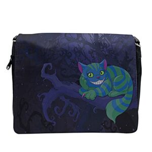 lunarable alice in wonderland cross body messenger bag, cat on tree, unisex