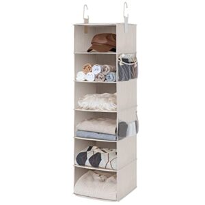 storageworks 6-shelf hanging closet organizer, hanging shelves for closet, fabric, mixing of beige, white & ivory, 12" d x 12" w x 47 1⁄2" h