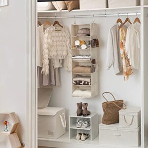 StorageWorks 6-Shelf Hanging Closet Organizer, Hanging Shelves for Closet, Fabric, Mixing of Beige, White & Ivory, 12" D x 12" W x 47 1⁄2" H