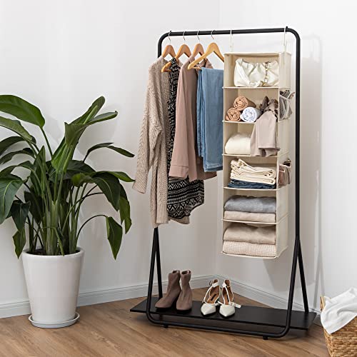 StorageWorks 6-Shelf Hanging Closet Organizer, Hanging Shelves for Closet, Fabric, Mixing of Beige, White & Ivory, 12" D x 12" W x 47 1⁄2" H