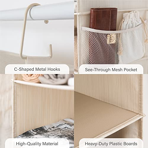 StorageWorks 6-Shelf Hanging Closet Organizer, Hanging Shelves for Closet, Fabric, Mixing of Beige, White & Ivory, 12" D x 12" W x 47 1⁄2" H