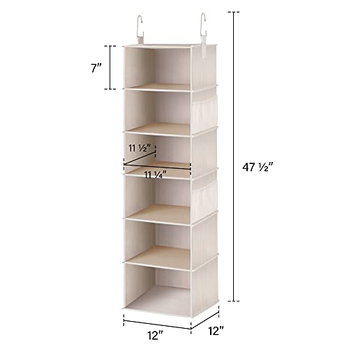 StorageWorks 6-Shelf Hanging Closet Organizer, Hanging Shelves for Closet, Fabric, Mixing of Beige, White & Ivory, 12" D x 12" W x 47 1⁄2" H