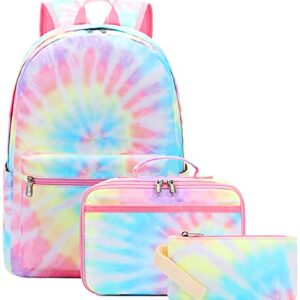 Bluboon School Backpack for Girls Teens Bookbag Set Laptop Backpack Lunch Box with Pencil Bag (Tie dye Pink)