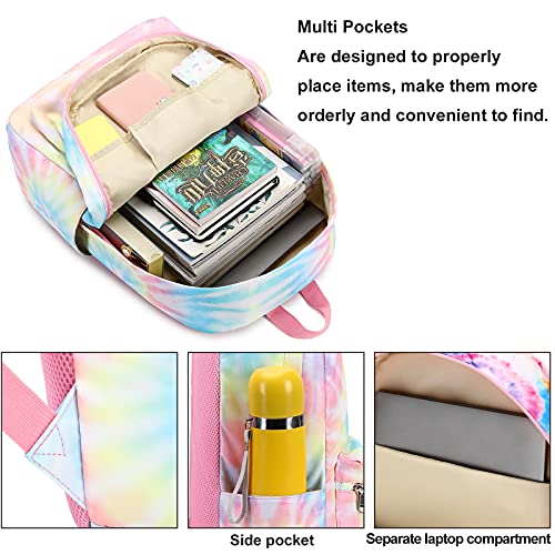 Bluboon School Backpack for Girls Teens Bookbag Set Laptop Backpack Lunch Box with Pencil Bag (Tie dye Pink)