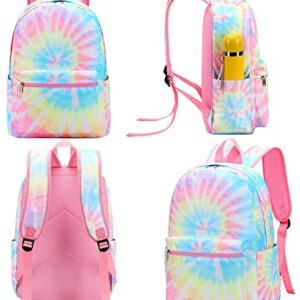 Bluboon School Backpack for Girls Teens Bookbag Set Laptop Backpack Lunch Box with Pencil Bag (Tie dye Pink)