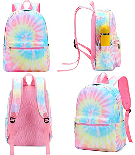 Bluboon School Backpack for Girls Teens Bookbag Set Laptop Backpack Lunch Box with Pencil Bag (Tie dye Pink)