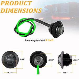 PSEQT 3/4" Round LED Side Marker Light Clearance Turn Signal Indicators Bullet Grommet Lights Waterproof for Trailer Truck Car Bus Van Pickup RV Wrangler ATV UTV (10pcs, Smoked Lens & Green LED)