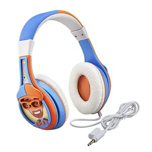 ekids blippi headphones for kids, wired headphones for school, home or travel, tangle free stereo headphones with parental volume control, connect via 3.5mm jack