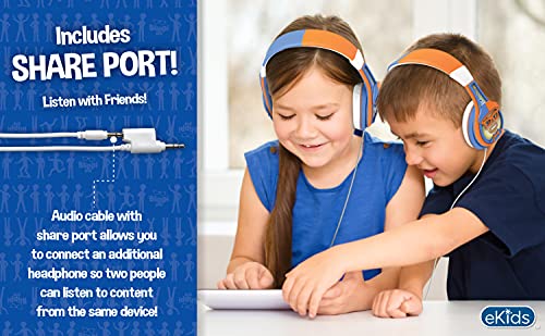 eKids Blippi Headphones for Kids, Wired Headphones for School, Home or Travel, Tangle Free Stereo Headphones with Parental Volume Control, Connect via 3.5mm Jack