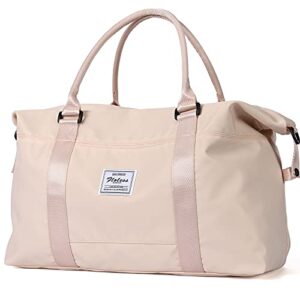 hyc00 travel duffel bag, sports tote gym bag, shoulder weekender overnight bag for women,beige large