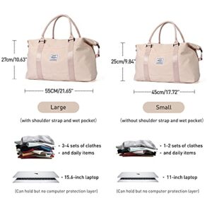 HYC00 Travel Duffel Bag, Sports Tote Gym Bag, Shoulder Weekender Overnight Bag for Women,Beige Large