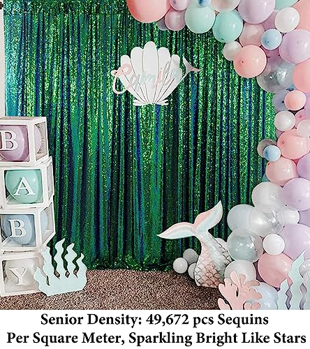 Sequin Backdrop Curtain 4FTx7FT Colorful Green Glitter Sequin Backdrop Wedding Ceremony Backdrop Sequin Shimmer Wall Background Baby Shower Background (4FTx7FT, Colorful Green)