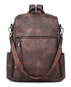 fadeon leather backpack purse for women designer travel backpack purses pu fashion ladies shoulder bag with tassel coffee