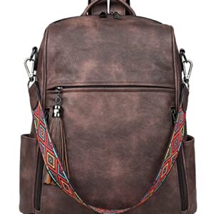 FADEON Leather Backpack Purse for Women Designer Travel Backpack Purses PU Fashion Ladies Shoulder Bag with Tassel Coffee