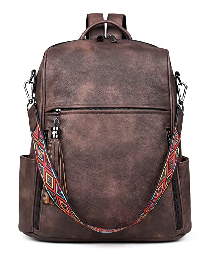 FADEON Leather Backpack Purse for Women Designer Travel Backpack Purses PU Fashion Ladies Shoulder Bag with Tassel Coffee