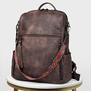 FADEON Leather Backpack Purse for Women Designer Travel Backpack Purses PU Fashion Ladies Shoulder Bag with Tassel Coffee