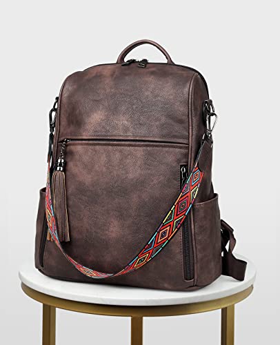 FADEON Leather Backpack Purse for Women Designer Travel Backpack Purses PU Fashion Ladies Shoulder Bag with Tassel Coffee