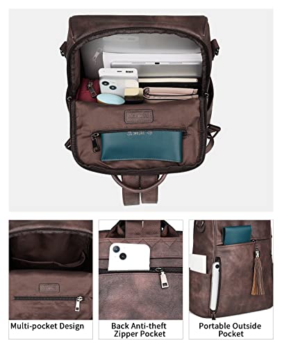 FADEON Leather Backpack Purse for Women Designer Travel Backpack Purses PU Fashion Ladies Shoulder Bag with Tassel Coffee