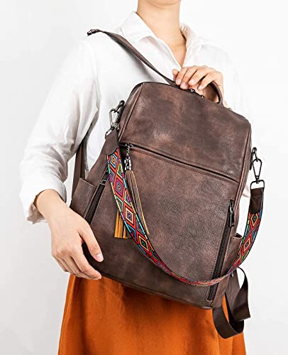 FADEON Leather Backpack Purse for Women Designer Travel Backpack Purses PU Fashion Ladies Shoulder Bag with Tassel Coffee