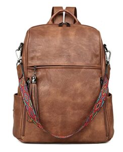 fadeon leather backpack purse for women designer travel backpack purses pu fashion ladies shoulder bag with tassel brown
