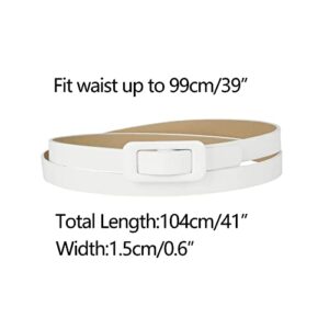 Allegra K Thin Nonporous Waist Belt Rectangle Buckle Plus Size Belts for Jeans Dress Fit waist up to 99cm/39 White