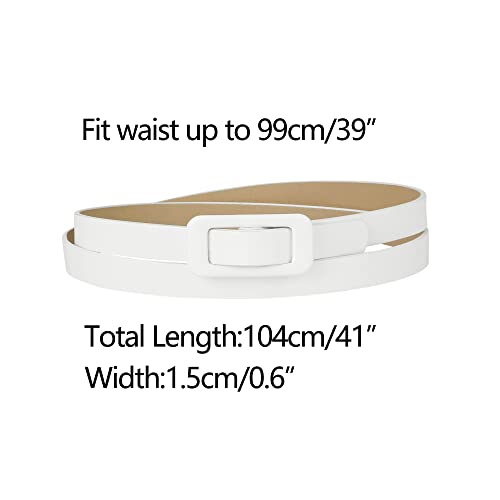 Allegra K Thin Nonporous Waist Belt Rectangle Buckle Plus Size Belts for Jeans Dress Fit waist up to 99cm/39 White