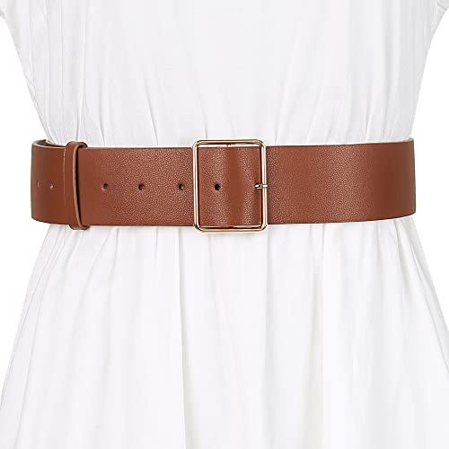 Allegra K PU Leather Belts for Women Metal Pin Buckle 2 inches Wide Belt for Dress Pants Fit waist 77-95cm/30-37 Brown