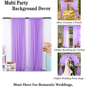 Chiffon Backdrop Curtain-2 Panels 29x96-Inch Wedding Backdrop Drapes Lavender Sheer Curtain Panels Tulle Backdrop Chiffon Fabric Photography Backdrop for Party (29''x96''x2pcs, Lavender)