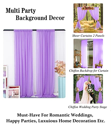 Chiffon Backdrop Curtain-2 Panels 29x96-Inch Wedding Backdrop Drapes Lavender Sheer Curtain Panels Tulle Backdrop Chiffon Fabric Photography Backdrop for Party (29''x96''x2pcs, Lavender)