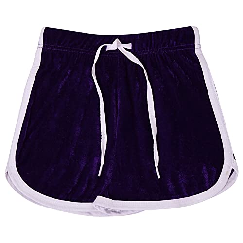 Kids Girls Shorts Contrast Taped Gym Sports Velour Purple Summer Hot Short Pants