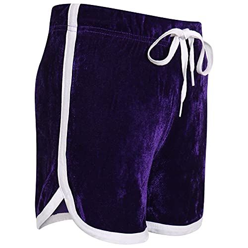 Kids Girls Shorts Contrast Taped Gym Sports Velour Purple Summer Hot Short Pants