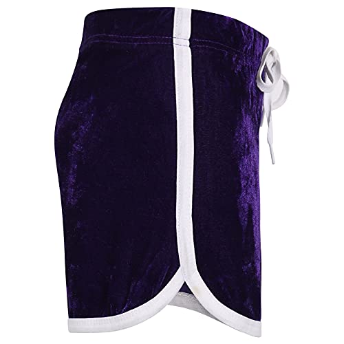 Kids Girls Shorts Contrast Taped Gym Sports Velour Purple Summer Hot Short Pants