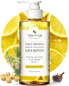 tree to tub biotin shampoo - biotin and collagen shampoo, volumizing hair thickening shampoo, sulfate free argan oil shampoo for women & men w/wild soapberries all natural sicilian lemon tea tree oil