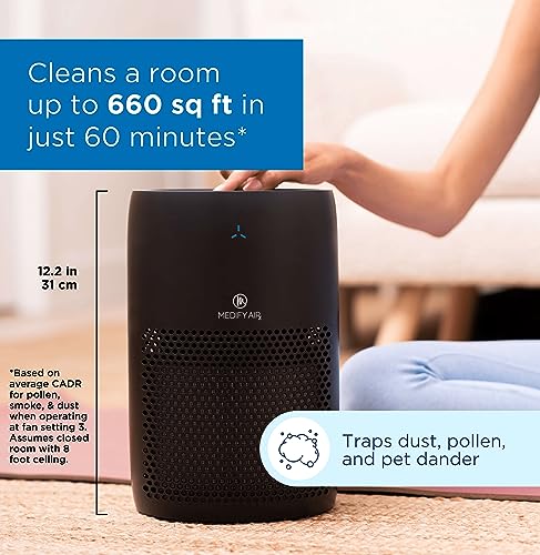 Medify Air MA-22 Air Purifier with H13 True HEPA Filter | 330 sq ft Coverage | for Allergens, Wildfire Smoke, Dust, Odors, Pollen, Pet Dander | Quiet 99.7% Removal to 0.1 Microns | Black, 2-Pack