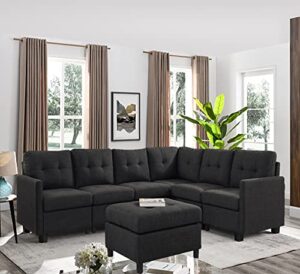 beey modular sectional sofa couches living room 6 seats corner sectional couches l- shape sofa couch with ottoman set for small apartment,deep grey