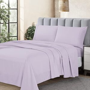 cathay home essentials ultra soft hypoallergenic wrinkle resistant double brushed microfiber bedding sheet set, lavender,3 pcs, twin