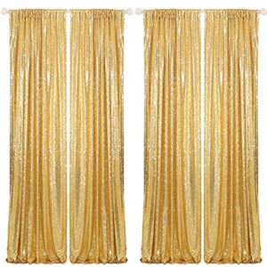 helaku gold sequin backdrop curtains - 4 panels 2.5x8ft sequin backdrop gold backdrop curtains for wedding birthday party decoration glitter backdrop curtains