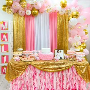 HELAKU Gold Sequin Backdrop Curtains - 4 Panels 2.5x8ft Sequin Backdrop Gold Backdrop Curtains for Wedding Birthday Party Decoration Glitter Backdrop Curtains