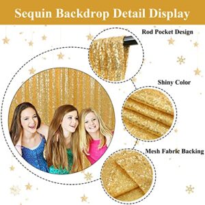 HELAKU Gold Sequin Backdrop Curtains - 4 Panels 2.5x8ft Sequin Backdrop Gold Backdrop Curtains for Wedding Birthday Party Decoration Glitter Backdrop Curtains