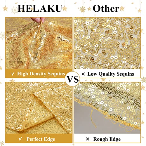 HELAKU Gold Sequin Backdrop Curtains - 4 Panels 2.5x8ft Sequin Backdrop Gold Backdrop Curtains for Wedding Birthday Party Decoration Glitter Backdrop Curtains