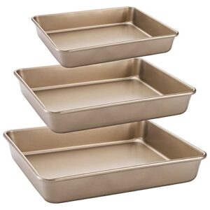 dicunoy set of 3 baking pans set, nonstick rectangle cake baking sheet for oven, bakeware bread pans, heavy duty carbon steel bread tray, bake mold turkey roasting pan, 8,10,12 inch