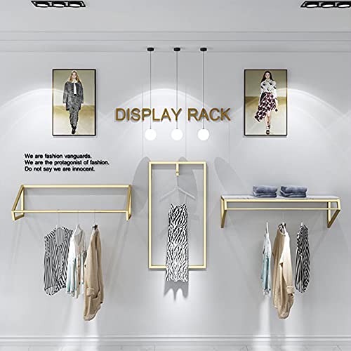 Ethemiable Clothing Store Modern Clothing Display Stands,Wall-Mounted Garment Rack with Wood,Storage Shoe Bag Metal Shelf,Organization Hanging Towel Rack（Gold, 39" L）